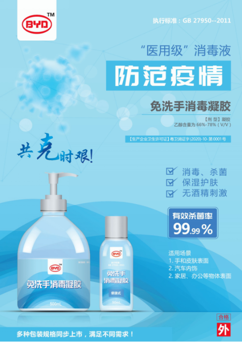 馳援抗疫 比亞迪醫(yī)用級(jí)免洗手消毒凝膠日產(chǎn)30萬瓶(20200220)421.png